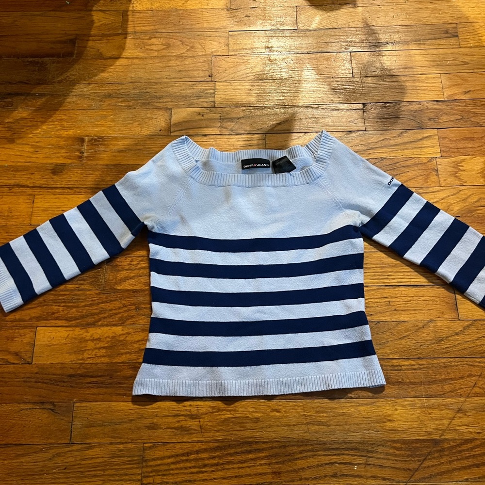 DKNY woman’s light blue and dark blue stripped sweater size S